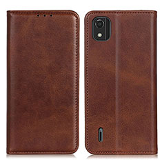 Leather Case Stands Flip Cover Holder A02D for Nokia C2 2nd Edition Brown