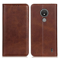Leather Case Stands Flip Cover Holder A02D for Nokia C21 Brown
