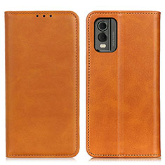 Leather Case Stands Flip Cover Holder A02D for Nokia C32 Light Brown