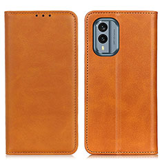 Leather Case Stands Flip Cover Holder A02D for Nokia X30 5G Light Brown