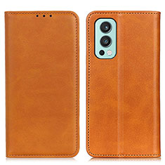Leather Case Stands Flip Cover Holder A02D for OnePlus Nord 2 5G Light Brown