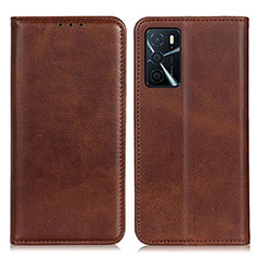 Leather Case Stands Flip Cover Holder A02D for Oppo A16 Brown