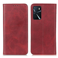 Leather Case Stands Flip Cover Holder A02D for Oppo A16 Red