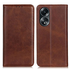 Leather Case Stands Flip Cover Holder A02D for Oppo A18 Brown