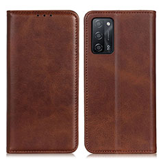 Leather Case Stands Flip Cover Holder A02D for Oppo A53s 5G Brown
