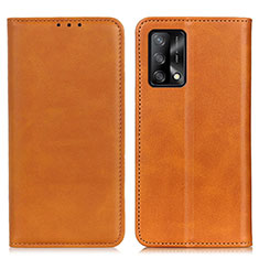 Leather Case Stands Flip Cover Holder A02D for Oppo A74 4G Light Brown