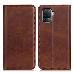 Leather Case Stands Flip Cover Holder A02D for Oppo A94 4G Brown