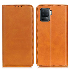 Leather Case Stands Flip Cover Holder A02D for Oppo A94 4G Light Brown