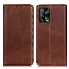 Leather Case Stands Flip Cover Holder A02D for Oppo A95 4G Brown