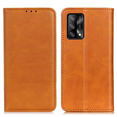 Leather Case Stands Flip Cover Holder A02D for Oppo A95 4G Light Brown