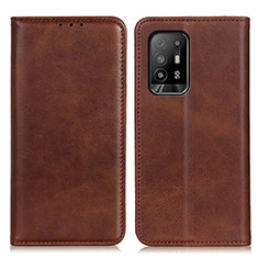 Leather Case Stands Flip Cover Holder A02D for Oppo F19 Pro+ Plus 5G Brown