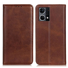 Leather Case Stands Flip Cover Holder A02D for Oppo F21s Pro 4G Brown