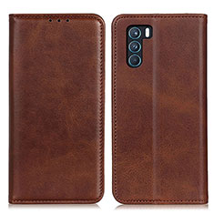 Leather Case Stands Flip Cover Holder A02D for Oppo K9 Pro 5G Brown