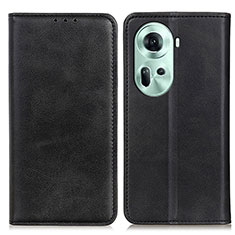 Leather Case Stands Flip Cover Holder A02D for Oppo Reno11 5G Black