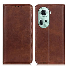 Leather Case Stands Flip Cover Holder A02D for Oppo Reno11 5G Brown
