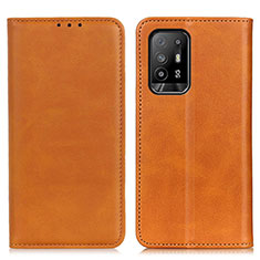 Leather Case Stands Flip Cover Holder A02D for Oppo Reno5 Z 5G Light Brown