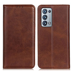 Leather Case Stands Flip Cover Holder A02D for Oppo Reno6 Pro 5G Brown