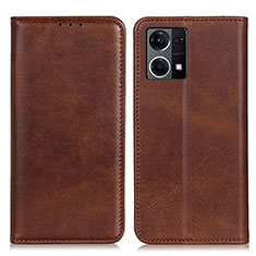 Leather Case Stands Flip Cover Holder A02D for Oppo Reno7 4G Brown