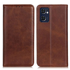 Leather Case Stands Flip Cover Holder A02D for Oppo Reno7 5G Brown