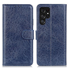 Leather Case Stands Flip Cover Holder A02D for Samsung Galaxy S22 Ultra 5G Blue