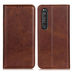 Leather Case Stands Flip Cover Holder A02D for Sony Xperia 1 III Brown