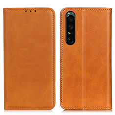 Leather Case Stands Flip Cover Holder A02D for Sony Xperia 1 V Light Brown