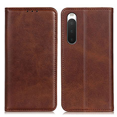 Leather Case Stands Flip Cover Holder A02D for Sony Xperia 10 IV Brown