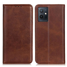 Leather Case Stands Flip Cover Holder A02D for Vivo iQOO Z6 5G Brown