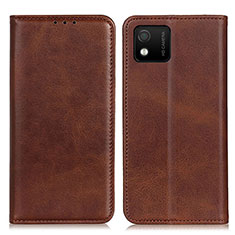 Leather Case Stands Flip Cover Holder A02D for Wiko Y52 Brown