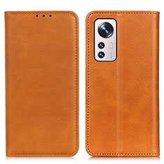 Leather Case Stands Flip Cover Holder A02D for Xiaomi Mi 12 5G Light Brown