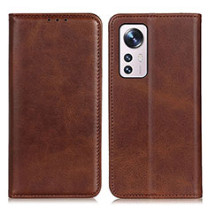 Leather Case Stands Flip Cover Holder A02D for Xiaomi Mi 12 Pro 5G Brown