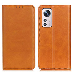 Leather Case Stands Flip Cover Holder A02D for Xiaomi Mi 12S 5G Light Brown