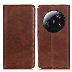 Leather Case Stands Flip Cover Holder A02D for Xiaomi Mi 13 Ultra 5G Brown
