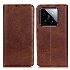 Leather Case Stands Flip Cover Holder A02D for Xiaomi Mi 14 Pro 5G Brown