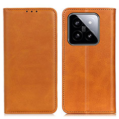 Leather Case Stands Flip Cover Holder A02D for Xiaomi Mi 14 Pro 5G Light Brown