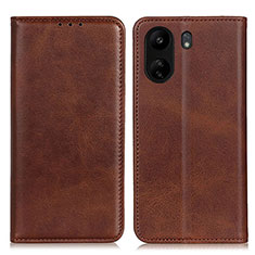 Leather Case Stands Flip Cover Holder A02D for Xiaomi Redmi 13C Brown