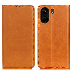 Leather Case Stands Flip Cover Holder A02D for Xiaomi Redmi 13C Light Brown