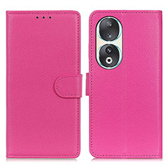Leather Case Stands Flip Cover Holder A03D for Huawei Honor 90 5G Hot Pink