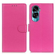 Leather Case Stands Flip Cover Holder A03D for Huawei Honor 90 Lite 5G Hot Pink