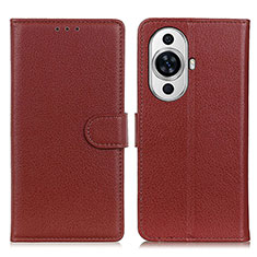 Leather Case Stands Flip Cover Holder A03D for Huawei Nova 11 Pro Brown