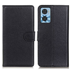 Leather Case Stands Flip Cover Holder A03D for Motorola Moto E22 Black