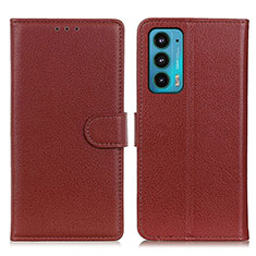 Leather Case Stands Flip Cover Holder A03D for Motorola Moto Edge 20 5G Brown