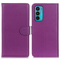 Leather Case Stands Flip Cover Holder A03D for Motorola Moto Edge 20 5G Purple