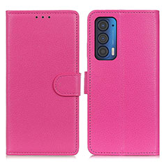 Leather Case Stands Flip Cover Holder A03D for Motorola Moto Edge (2021) 5G Hot Pink