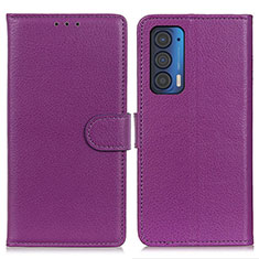 Leather Case Stands Flip Cover Holder A03D for Motorola Moto Edge (2021) 5G Purple