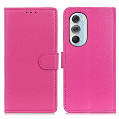 Leather Case Stands Flip Cover Holder A03D for Motorola Moto Edge 30 Pro 5G Hot Pink