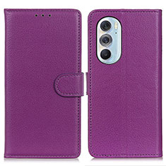 Leather Case Stands Flip Cover Holder A03D for Motorola Moto Edge 30 Pro 5G Purple