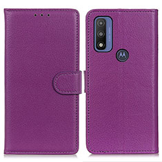 Leather Case Stands Flip Cover Holder A03D for Motorola Moto G Pure Purple