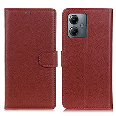 Leather Case Stands Flip Cover Holder A03D for Motorola Moto G14 Brown