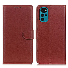 Leather Case Stands Flip Cover Holder A03D for Motorola Moto G22 Brown